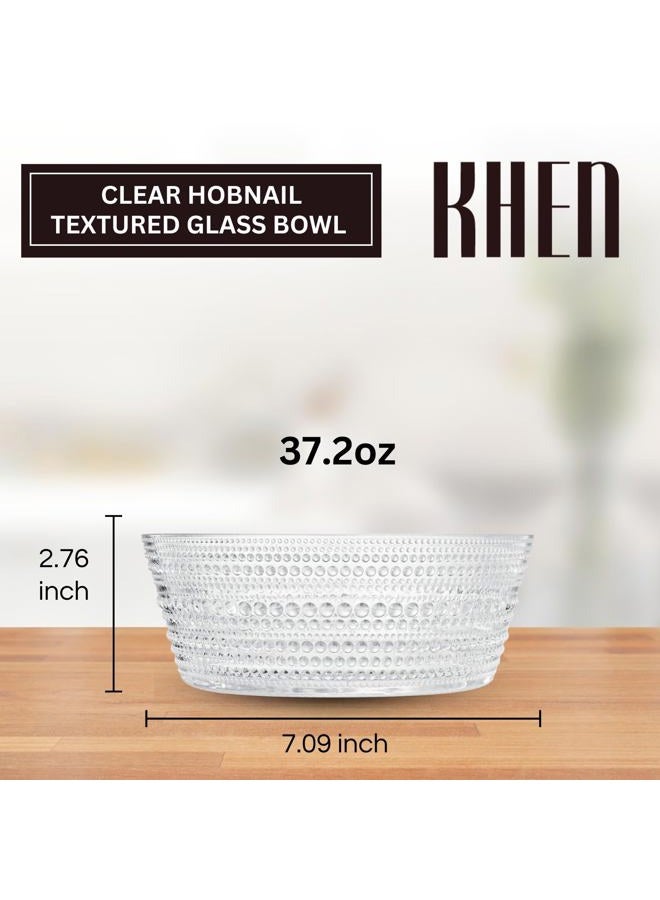Khen Hobnail Glass Bowl Breaded Clear Borosilicate Decorative Tableware for Fruit, Salad or Centerpiece Display, Vintage Style 10 Inch Round Dish Ideal for Dining Table, Coffee Table or Kitchen Use - Image 2