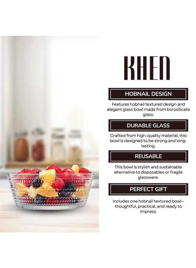 Khen Hobnail Glass Bowl Breaded Clear Borosilicate Decorative Tableware for Fruit, Salad or Centerpiece Display, Vintage Style 10 Inch Round Dish Ideal for Dining Table, Coffee Table or Kitchen Use - Image 5