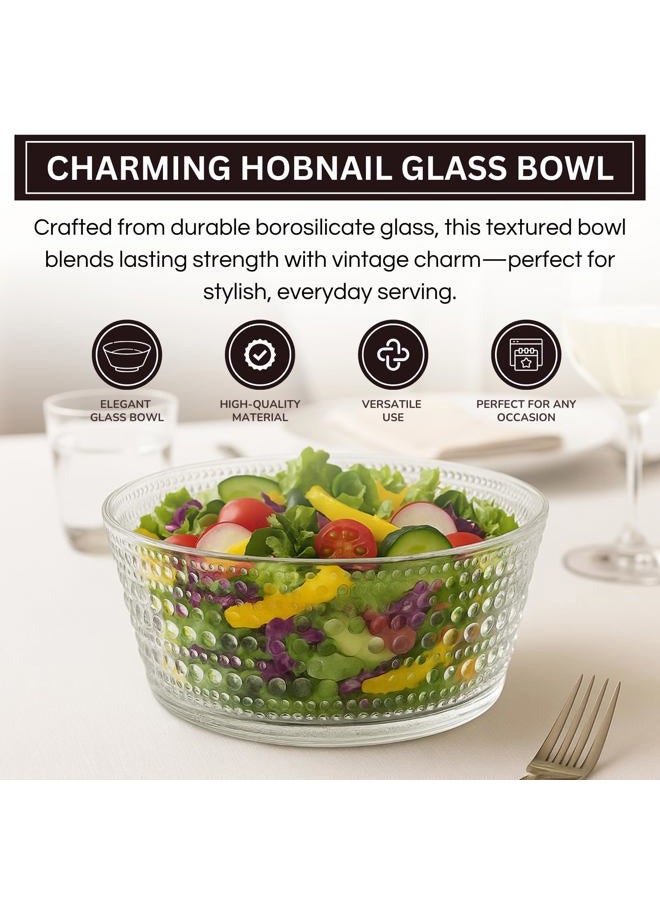 Khen Hobnail Glass Bowl Breaded Clear Borosilicate Decorative Tableware for Fruit, Salad or Centerpiece Display, Vintage Style 10 Inch Round Dish Ideal for Dining Table, Coffee Table or Kitchen Use - Image 4