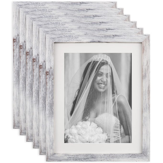 8X10 PICTURE FRAMES SET OF 6 DISTRESSED WHITE WOOD GRAIN PHOTO FRAME FOR GALLERY WALL MOUNTING OR TABLETOP DISPLAY