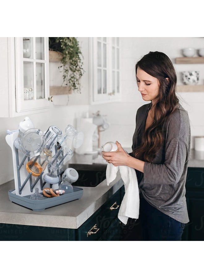 unikbebe Baby Bottle Dryer Rack with Water Tray, Large Vertical Bottle Holder, Countertop Rack for Toddler Bottles & Storage Box, Space-Saving Stand for Baby Bottles & Pump Parts, Non-Slip Bottom for Kitchen Countertop - Image 4