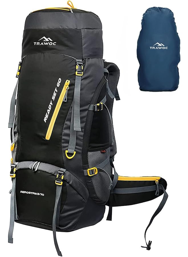 Trawoc Aerostrike 70L Travel Backpack For Hiking Trekking Bag Camping Rucksack Bag For Men & Women With Rain Cover/Shoe Compartment Hk008, 3 Year Warranty - Image 1