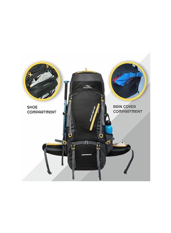 Trawoc Aerostrike 70L Travel Backpack For Hiking Trekking Bag Camping Rucksack Bag For Men & Women With Rain Cover/Shoe Compartment Hk008, 3 Year Warranty - Image 3