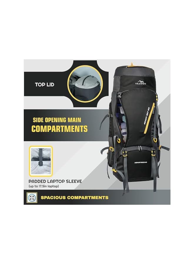 Trawoc Aerostrike 70L Travel Backpack For Hiking Trekking Bag Camping Rucksack Bag For Men & Women With Rain Cover/Shoe Compartment Hk008, 3 Year Warranty - Image 2