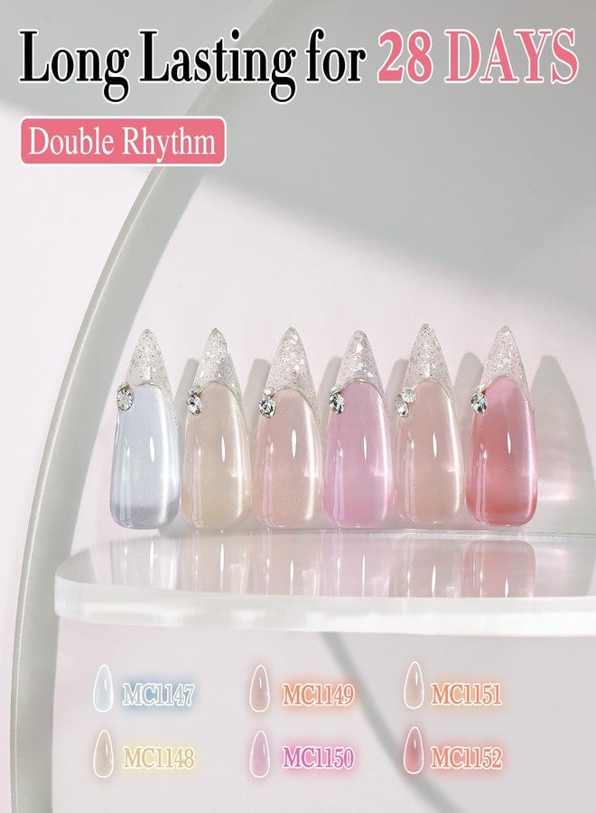 Double Rhythm 6 Colors Cat Eye Gel Polish Set Shimmer Glitter with Magnet Holographic Reflective Magnetic UV Nail Art Kit (6-Kit-46) - Image 5