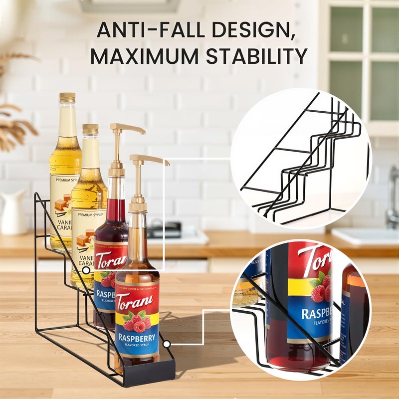 mustry Coffee Syrup Rack for Coffee Bar Accessories, Coffee Syrup Holder Fits with Torani and Monin Syrup, Coffee Bar Organizer Holds 4 Bottles, 2 Pack - Image 4