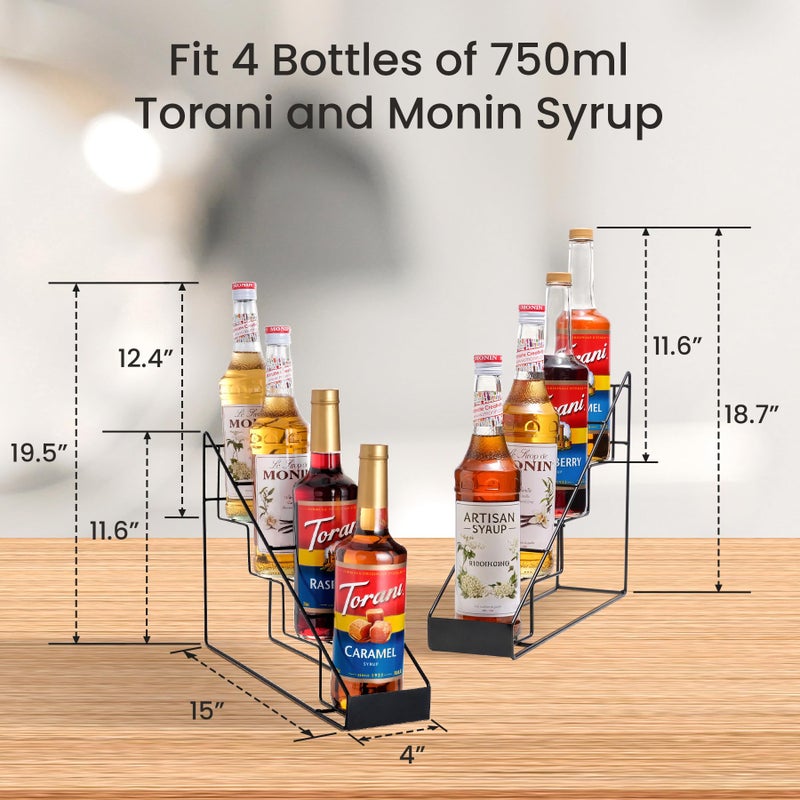 mustry Coffee Syrup Rack for Coffee Bar Accessories, Coffee Syrup Holder Fits with Torani and Monin Syrup, Coffee Bar Organizer Holds 4 Bottles, 2 Pack - Image 2