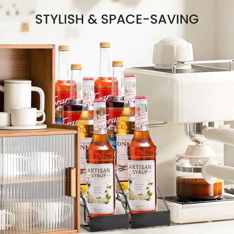 mustry Coffee Syrup Rack for Coffee Bar Accessories, Coffee Syrup Holder Fits with Torani and Monin Syrup, Coffee Bar Organizer Holds 4 Bottles, 2 Pack - Image 3