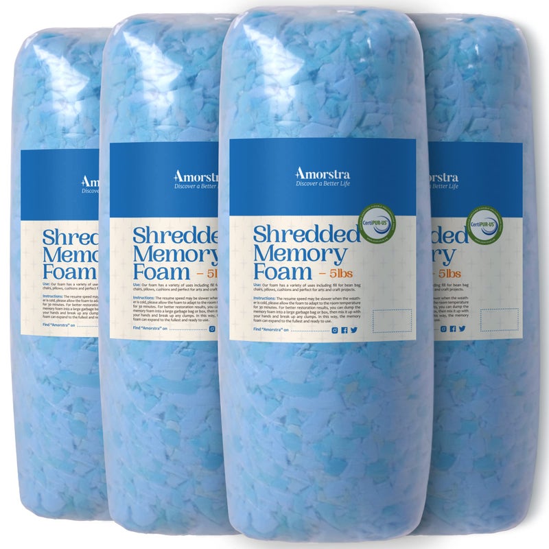 Amorstra Bean Bag Filler 20lbs Bean Bag Filling Pillow Refill Shredded Memory Foam Filling Material for Pouf Ottoman Couch Cushion Dog Bed Stuffed Animals and Art Crafts  Blue