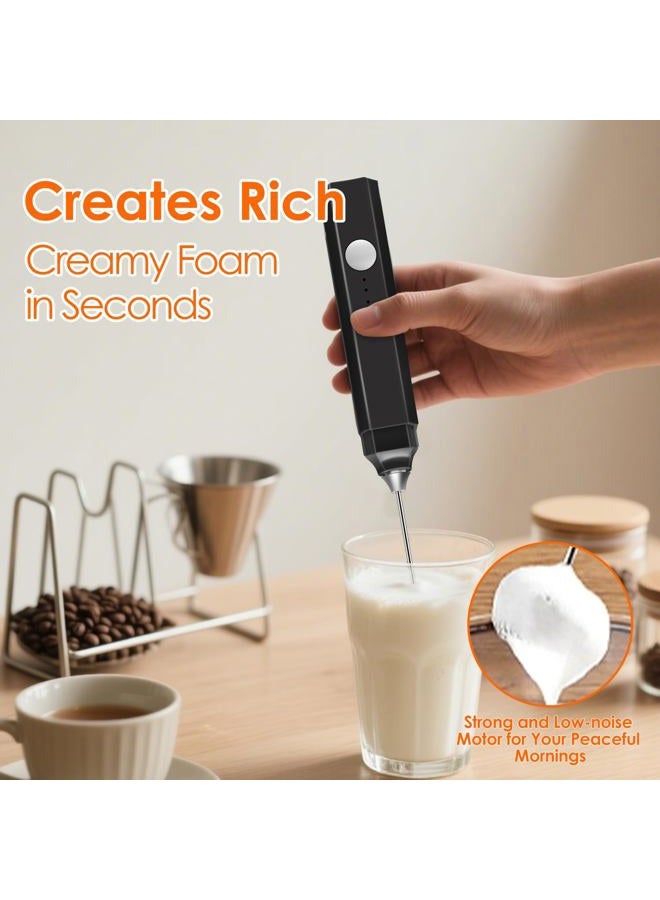 Styuanmmy Rechargeable Milk Frother Handheld 3 Speed Adjustable, Electric Whisk Foam Maker, Handheld Drink Mixer, Mini Frother Wand with Stainless Steel Whisk for Coffee, Lattes, Cappuccinos, with Storage Cover - Image 4