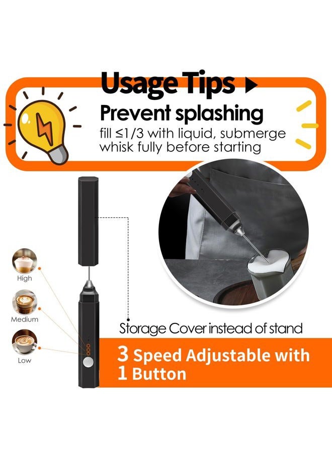 Styuanmmy Rechargeable Milk Frother Handheld 3 Speed Adjustable, Electric Whisk Foam Maker, Handheld Drink Mixer, Mini Frother Wand with Stainless Steel Whisk for Coffee, Lattes, Cappuccinos, with Storage Cover - Image 2