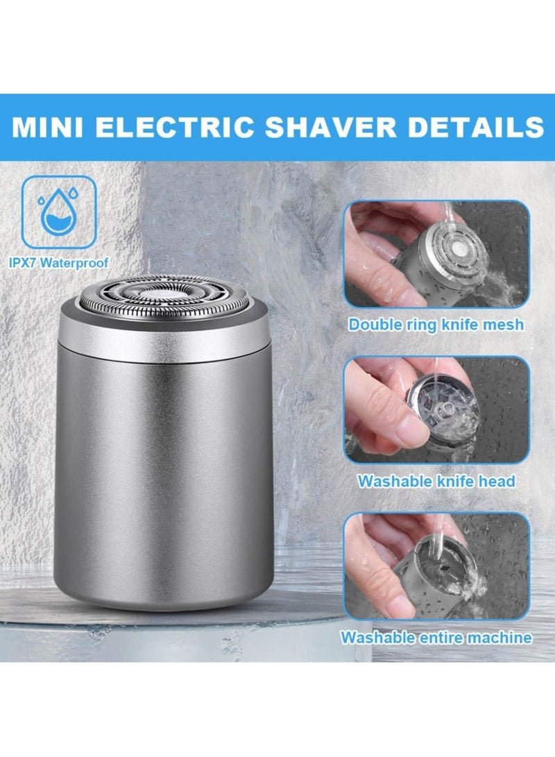 صغيرة الحلاقة الكهربائية, محمولة صغيرة الحلاقة الكهربائية, حجم الجيب MiniElectricShaver للرجال, USB قابل لإعادة الشحن مقاوم للماء الحلاقة الكهربائية لحية الحلاقة للسيارة, المكتب, رحلة العمل (الفضة) - Image 3