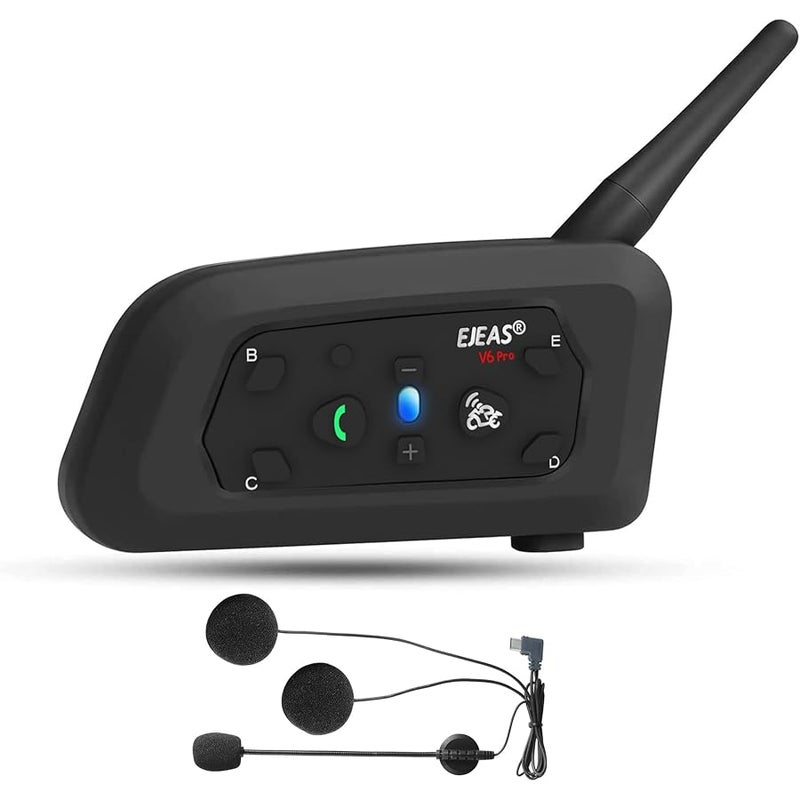 EJEAS V6 Pro Motorcycle Bluetooth Headset, 2 Riders Intercom Bluetooth 5.1 Helmet Communication System with Hands-Free Call and Noise Reduction for Motorcycling Skiing and Climbing (1 Pack) - Image 1