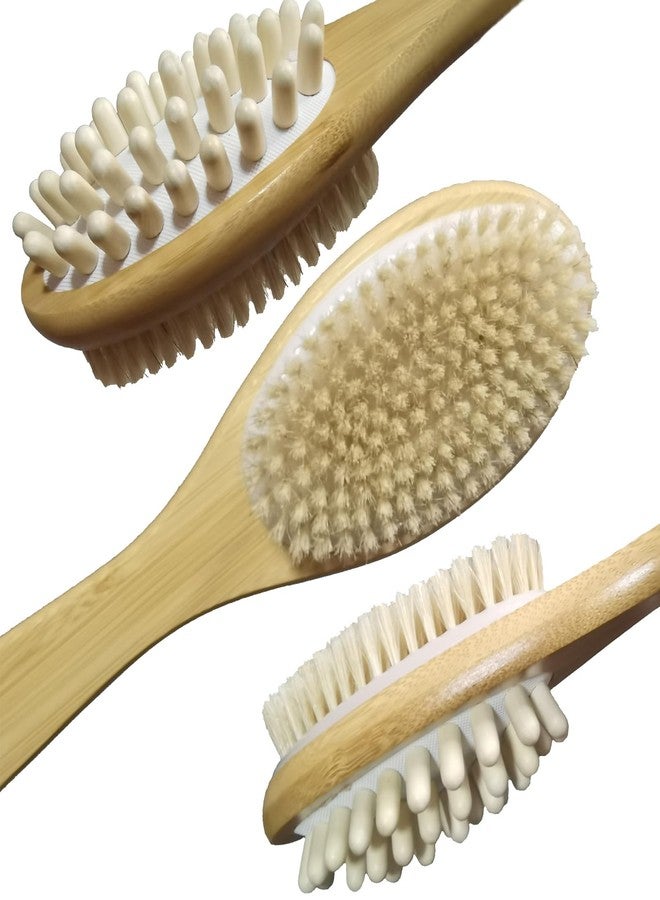 LU2000 Bamboo Body Brush for Back Scrub, Natural Boar Bristle Shower Brush Scrubber with Long Handle, Exfoliate Skin and Cellulite - Wet or Dry - Image 1
