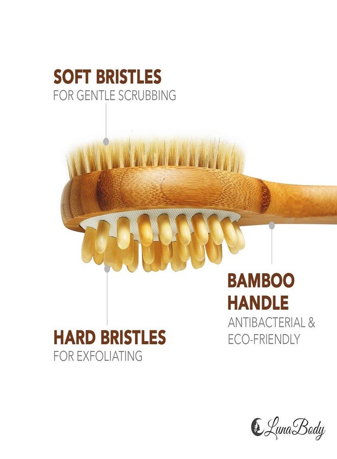 LU2000 Bamboo Body Brush for Back Scrub, Natural Boar Bristle Shower Brush Scrubber with Long Handle, Exfoliate Skin and Cellulite - Wet or Dry - Image 3