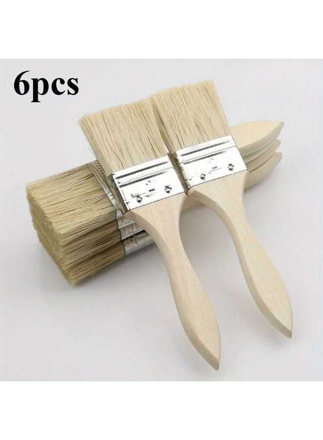 6pcs Natural Wood Bristle Brushes for Painting Crafts Plastering Glue Home Decor - Image 1