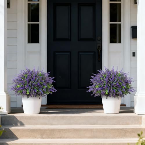 VIERENA 2 Sets Artificial Eucalyptus & Lavender Topiary Trees for Front Door - Faux Lavender Potted Topiary Trees, UV Resistant Fake Outdoor Plants for Farmhouse Porch Garden Decor - Image 3