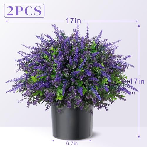 VIERENA 2 Sets Artificial Eucalyptus & Lavender Topiary Trees for Front Door - Faux Lavender Potted Topiary Trees, UV Resistant Fake Outdoor Plants for Farmhouse Porch Garden Decor - Image 5