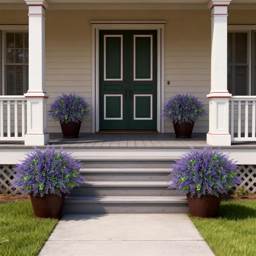 VIERENA 2 Sets Artificial Eucalyptus & Lavender Topiary Trees for Front Door - Faux Lavender Potted Topiary Trees, UV Resistant Fake Outdoor Plants for Farmhouse Porch Garden Decor - Image 4