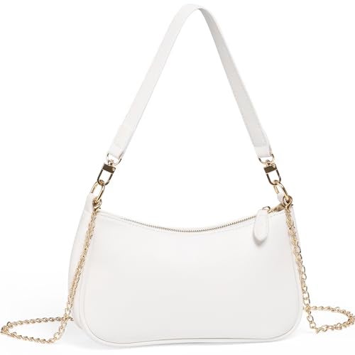 WantGor Clutch Tote Handbags, Shoulder Purse for Women Crossbody Bags Mini Hobo Bag Retro Vegan Leather Trendy Handbag (White) - Image 1