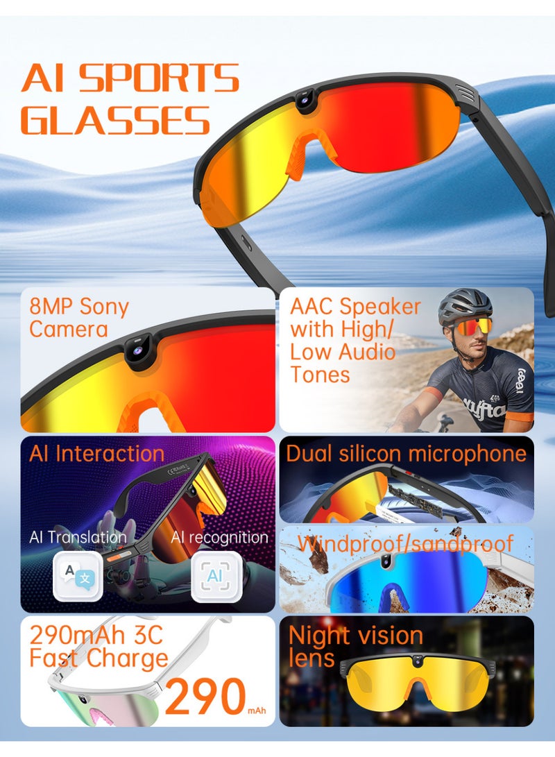 ZESITH White-Pink Smart Bluetooth Glasses, 800W Anti-Shake Camera, Photo Video Recording, Sports Cycling, Dual Lenses - Image 5