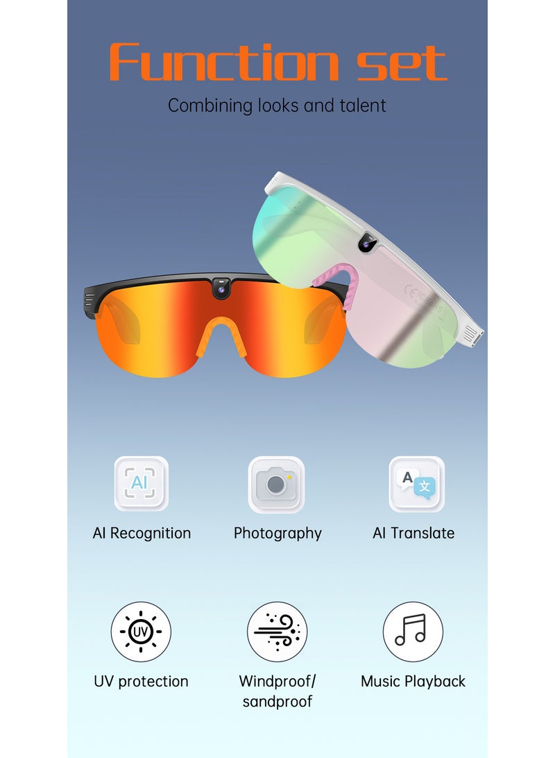 ZESITH White-Pink Smart Bluetooth Glasses, 800W Anti-Shake Camera, Photo Video Recording, Sports Cycling, Dual Lenses - Image 2