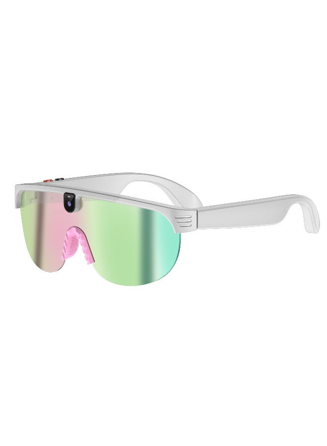 ZESITH White-Pink Smart Bluetooth Glasses, 800W Anti-Shake Camera, Photo Video Recording, Sports Cycling, Dual Lenses - Image 1