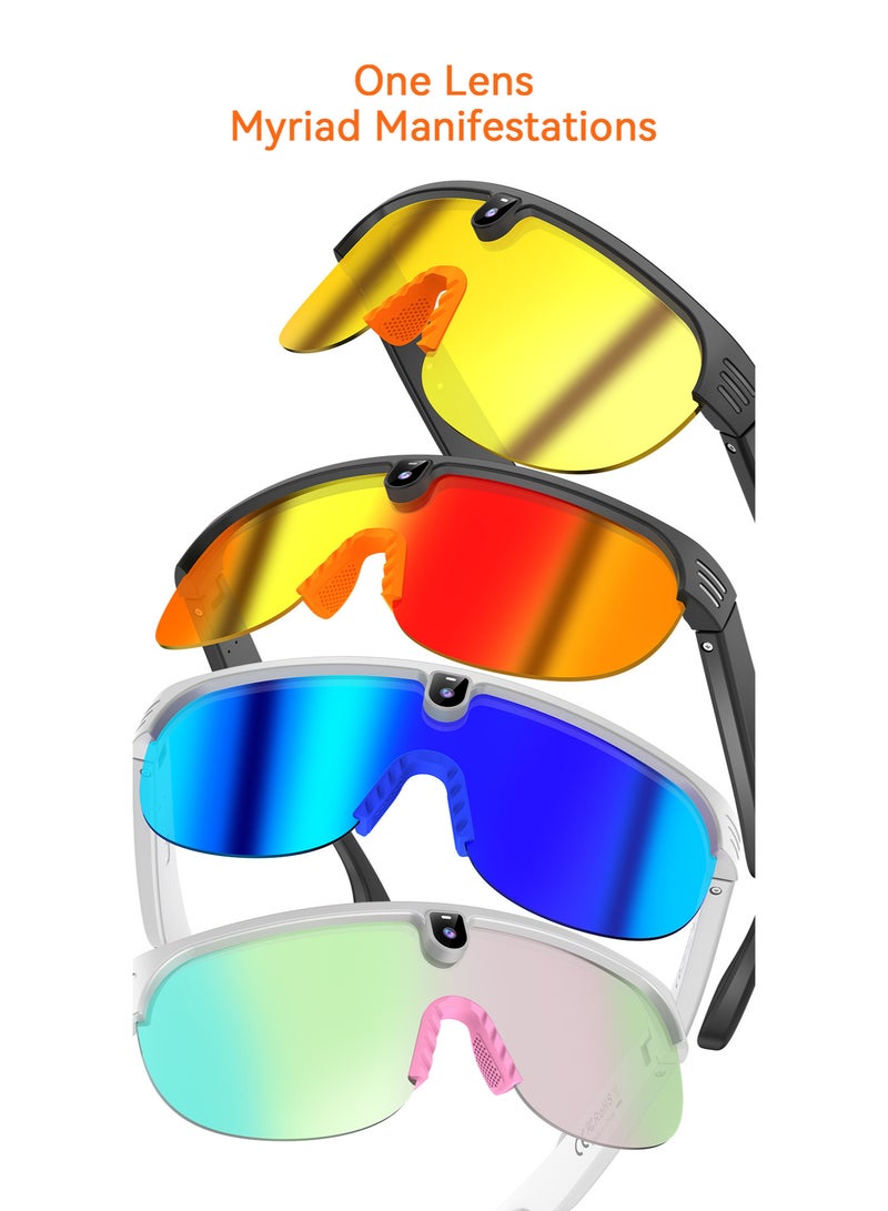 ZESITH White-Pink Smart Bluetooth Glasses, 800W Anti-Shake Camera, Photo Video Recording, Sports Cycling, Dual Lenses - Image 4