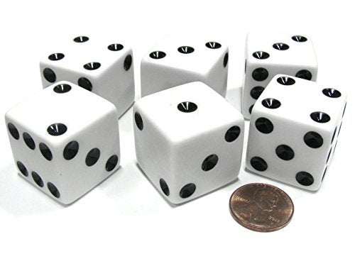 Koplow Games مجموعة من 6 نرد D6 25مم كبير غير شفاف ضخم أبيض مع نقاط سوداء من Koplow Games - Image 5