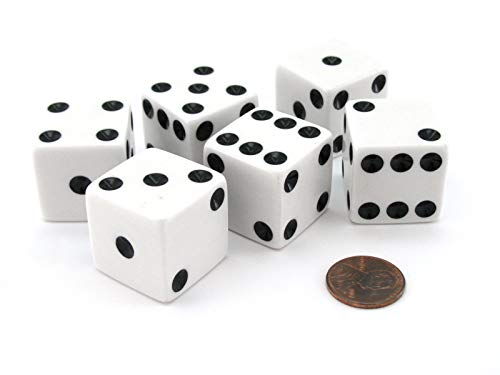 Koplow Games مجموعة من 6 نرد D6 25مم كبير غير شفاف ضخم أبيض مع نقاط سوداء من Koplow Games - Image 1