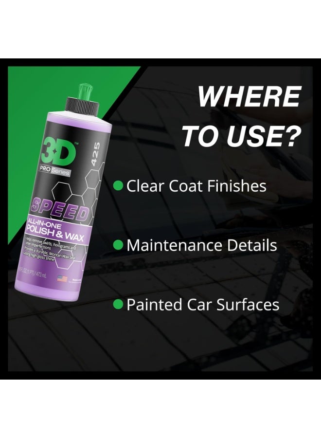 3D Speed All-In-One Polish & Wax â€“ Scratch & Swirl Remover, Clear Coat Safe Paint Sealant â€“ High Gloss Finish, Easy Application â€“ 16oz â€“ Made in USA - Image 2