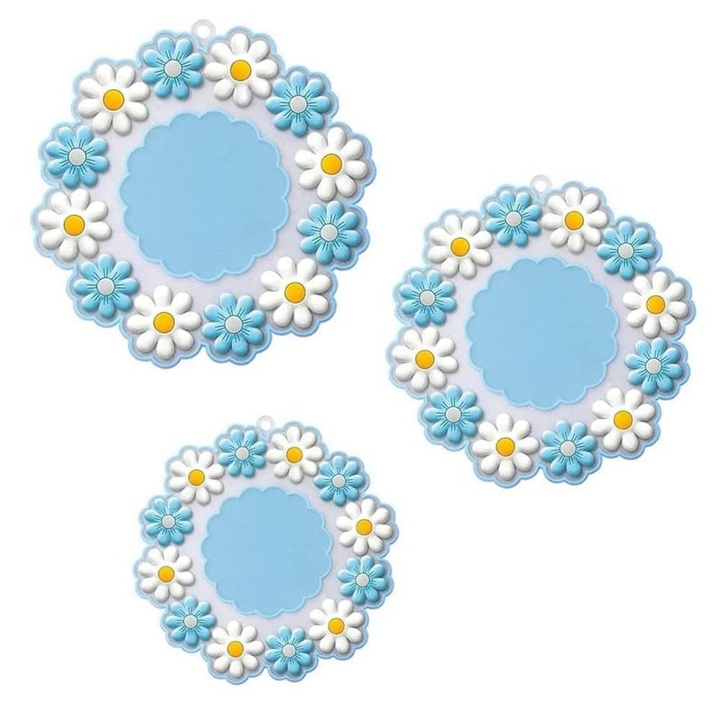 RoarCraft Silicone Coasters for Dining Table, Set of 3 Small Round Blue Daisy Flower Design, Non-Slip, Heat Resistant Trivet Mats, Dining Table Pads for Hot Pots, Bowls, Dishes & Drink (Blue) - Image 1