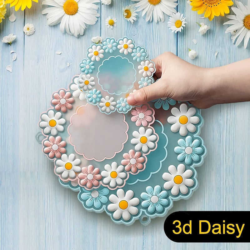 RoarCraft Silicone Coasters for Dining Table, Set of 3 Small Round Blue Daisy Flower Design, Non-Slip, Heat Resistant Trivet Mats, Dining Table Pads for Hot Pots, Bowls, Dishes & Drink (Blue) - Image 5