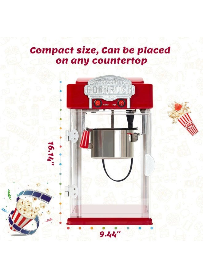 CORNRUSH Popcorn Popper Machine-4 OZ Vintage Professional Popcorn Maker Theater Style with Nonstick Kettle Warming Light and Serving Scoop. (Red)… - Image 5