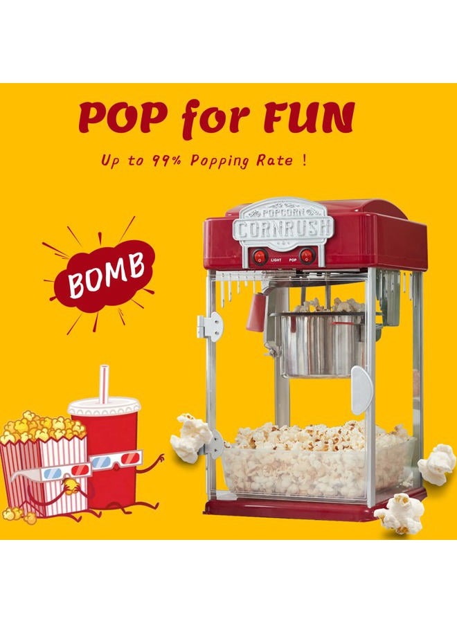 CORNRUSH Popcorn Popper Machine-4 OZ Vintage Professional Popcorn Maker Theater Style with Nonstick Kettle Warming Light and Serving Scoop. (Red)… - Image 2