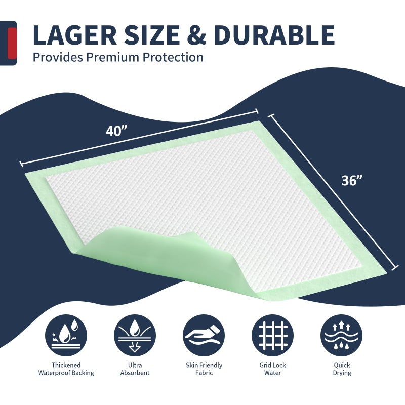 BIGGMED Chucks Pads Disposable Adult 40'' X 36'' (50 Pads) Underpads for Incontinence Ultra-Absorbent & Leak-Proof Bed Pads for Adults, Elderly and Kids - Image 3