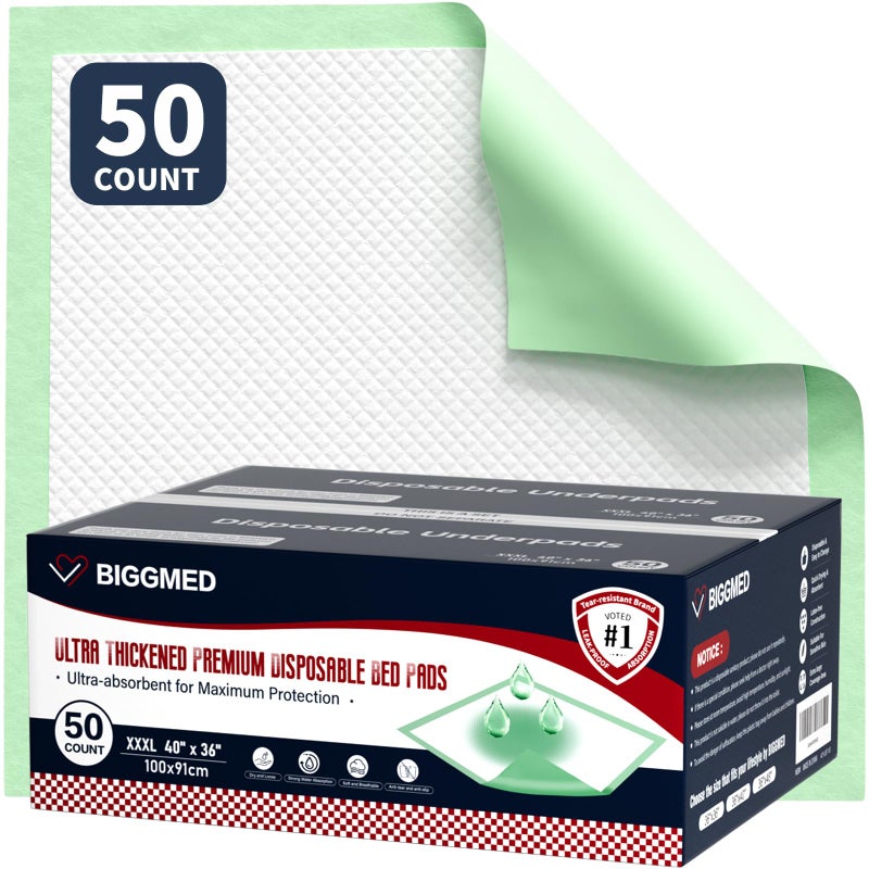 BIGGMED Chucks Pads Disposable Adult 40'' X 36'' (50 Pads) Underpads for Incontinence Ultra-Absorbent & Leak-Proof Bed Pads for Adults, Elderly and Kids - Image 1