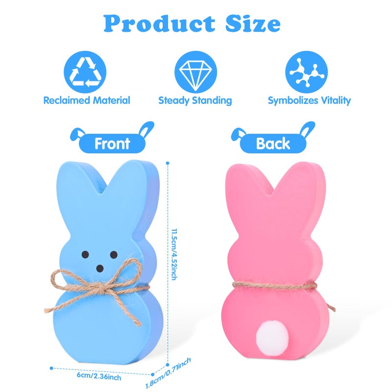 Cyunda Easter DÃ©cor, 4 Pcs Wooden Peep Bunny Decorations for Tiered Tray, Mantel, Farmhouse, Cute Spring Signs for Home, Office, Party Supplies - Image 3