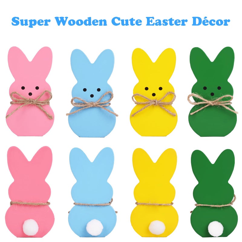 Cyunda Easter DÃ©cor, 4 Pcs Wooden Peep Bunny Decorations for Tiered Tray, Mantel, Farmhouse, Cute Spring Signs for Home, Office, Party Supplies - Image 2