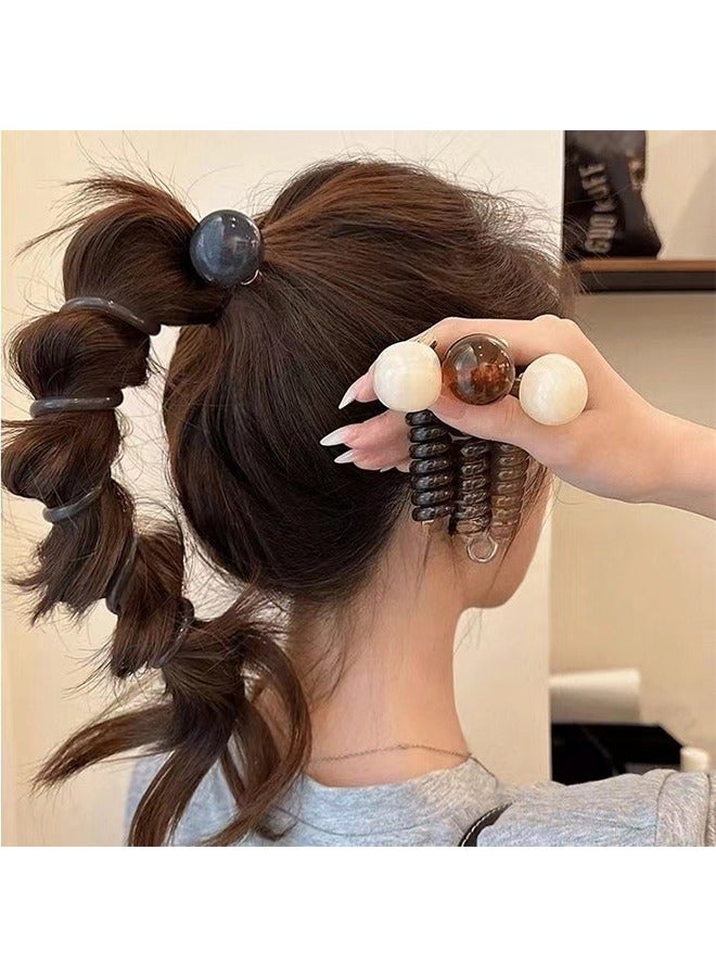 Bead bubble braided telephone cord headband, spiral headband, non-creased ponytail clip, multi-color fashion telephone cord headband, elastic headband, women girls 4PCS - Image 5