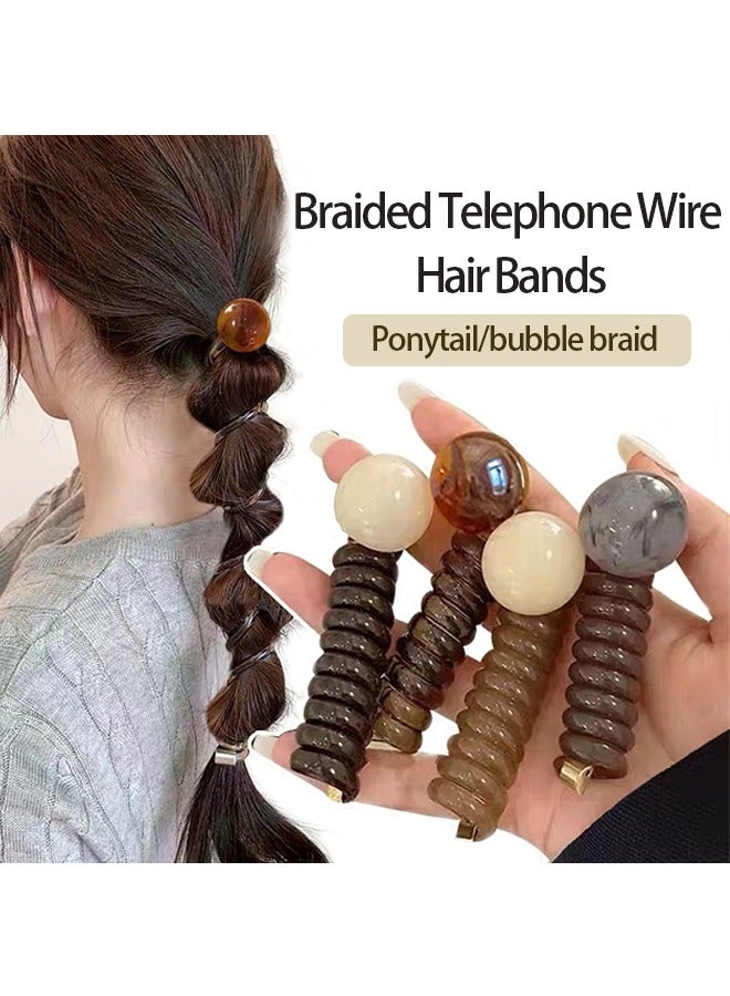 Bead bubble braided telephone cord headband, spiral headband, non-creased ponytail clip, multi-color fashion telephone cord headband, elastic headband, women girls 4PCS - Image 1