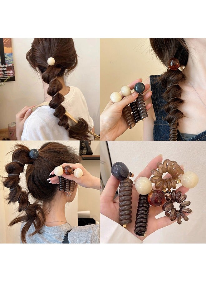 Bead bubble braided telephone cord headband, spiral headband, non-creased ponytail clip, multi-color fashion telephone cord headband, elastic headband, women girls 4PCS - Image 2