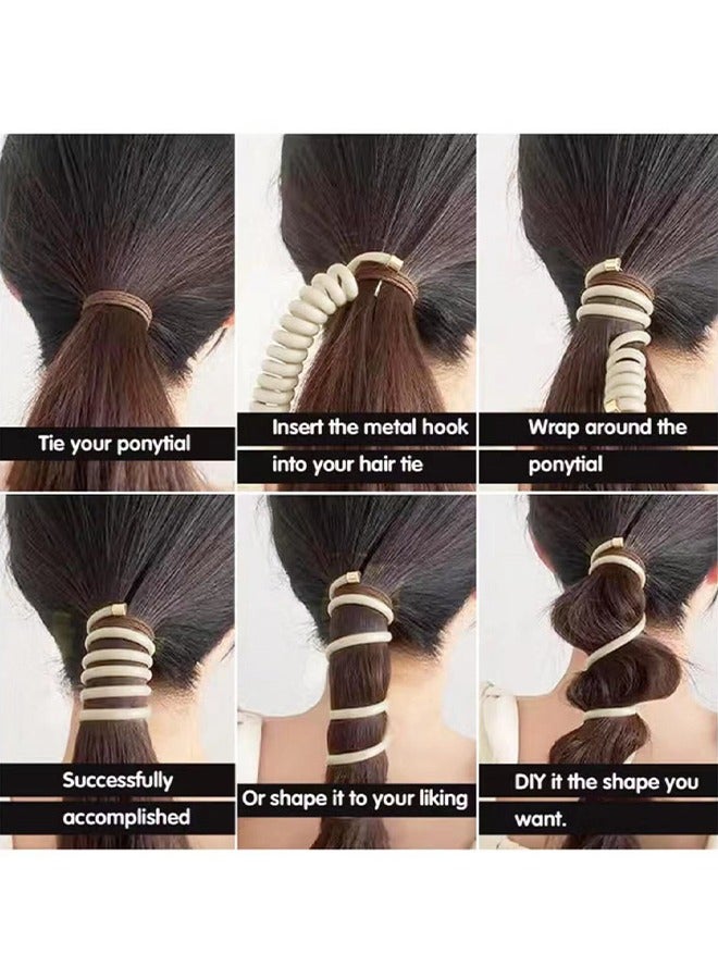 Bead bubble braided telephone cord headband, spiral headband, non-creased ponytail clip, multi-color fashion telephone cord headband, elastic headband, women girls 4PCS - Image 4