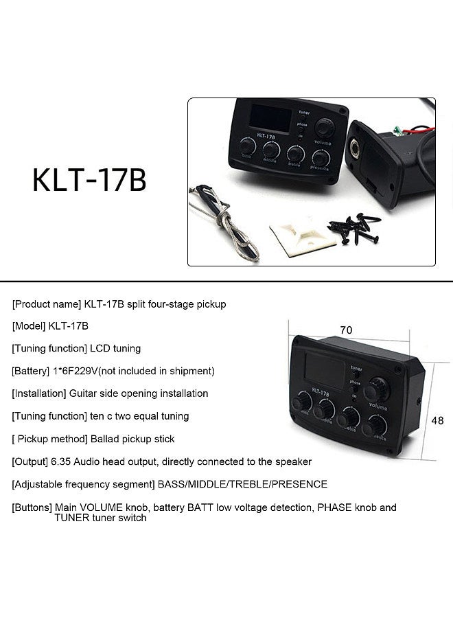 Generic Acoustic Guitar Pickup Four Section Folk Classical Guitar Pickup with Twelve Average Rate Tuner 6.35 Audio Head Output Volume Control  - Image 5