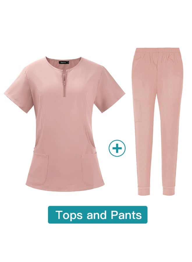 NIBEMINENT Elastic Quick Drying Hospital Nurse's Oral And Dental Doctor's Surgical Clothing, Women's Split Hand Washing Suit Set - Image 1