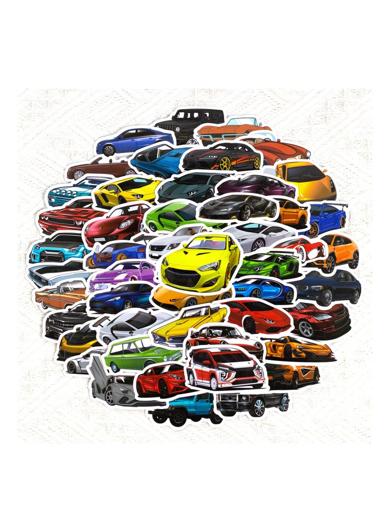 KASTWAVE 50 قطعة ملصقات سيارات سباق للأطفال، ملصقات سيارات رياضية من الفينيل مقاومة للماء لزجاجات المياه واللابتوب والجيتار والسكيت بورد والخوذة ودفتر القصاصات، هدايا ملصقات سيارات للأطفال والمراهقين والبالغين - Image 1