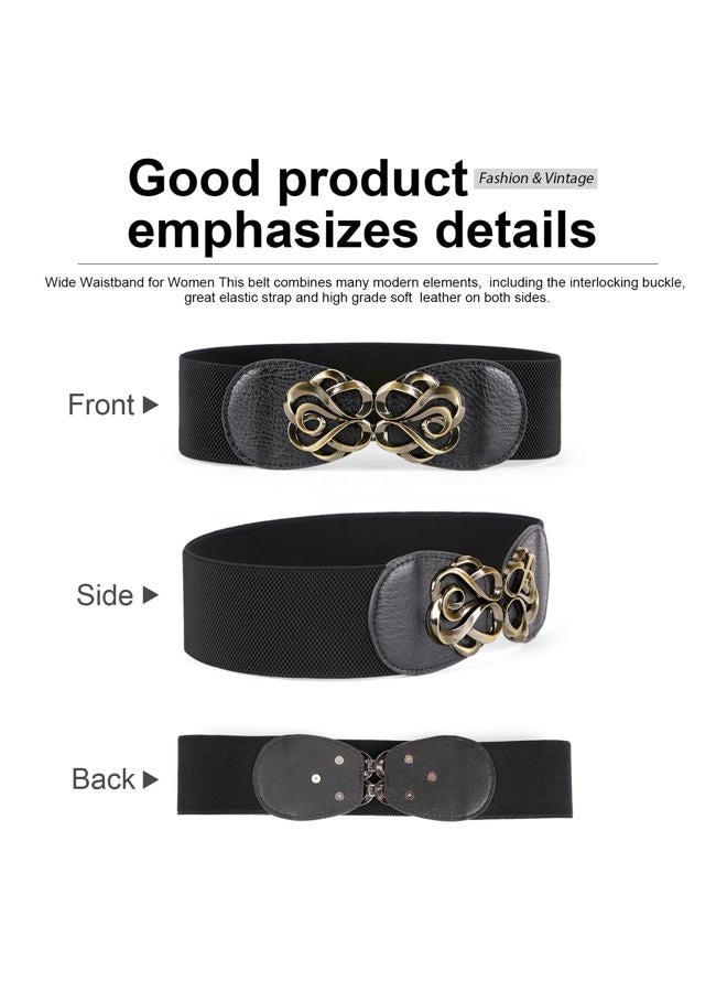 JASGOOD Women Stretchy Belts for Dresses Vintage Elastic Wide Waist Belts 4 Pack, A-black+brown+deep Beige+red, Suit for waist size 44"-49" - Image 3