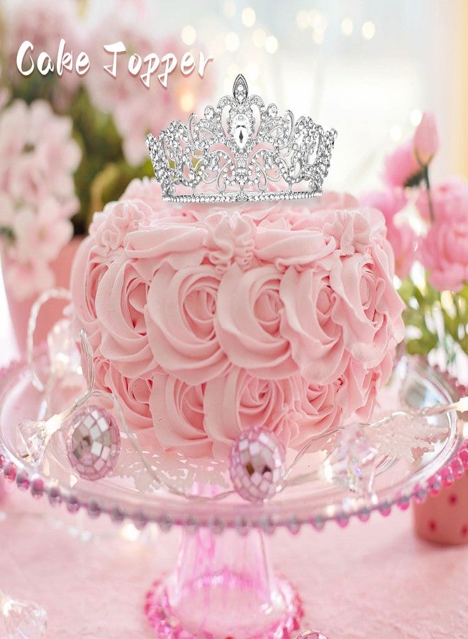 CIEHER Silver Small Tiara Cake Topper Mini Crown Princess Tiara Birthday Crown Wedding Cake Decoration for Wedding Birthday Party Cake - Image 2