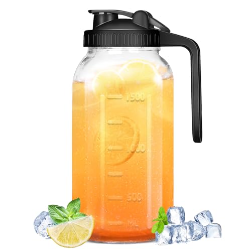 Glass Pitcher  64 OZ Mason Jar Glass Jug Breast milk Containers Wide MouthAirtight  Leakproof Pitcher with Pour Spout Lids for Water Juice Milk Tea Iced Coffee