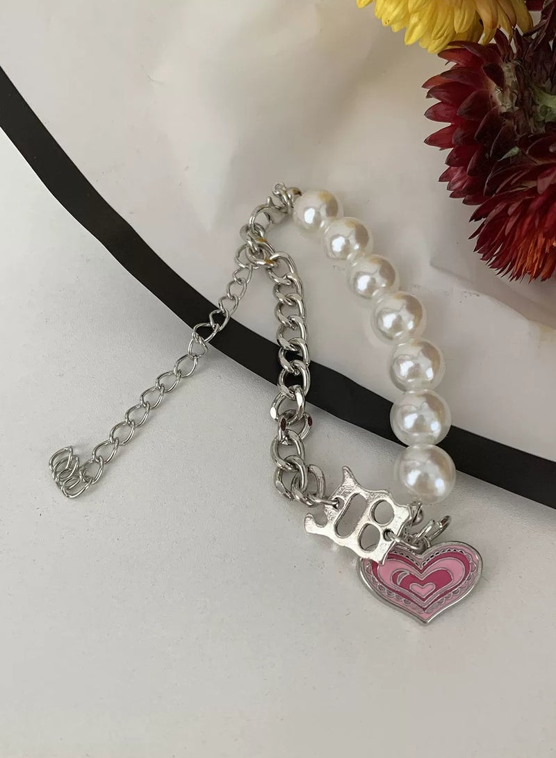 Goolsky Pink Heart Pearl Jewelry Set – Y2K Style Necklace & Bracelet for Girls, Trendy Statement Accessories  - Image 2
